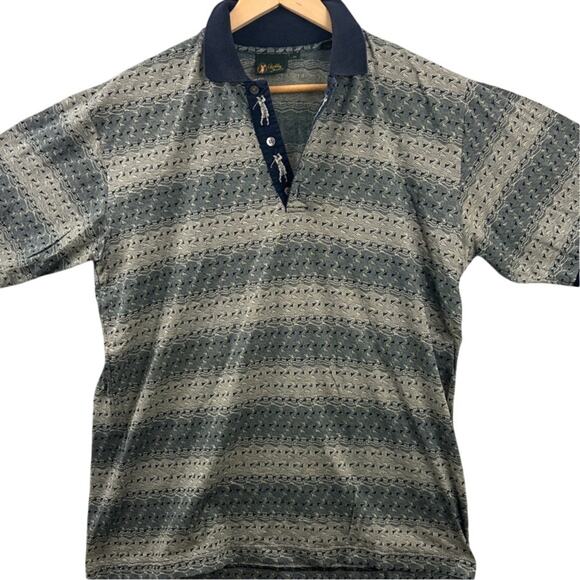 Bobby Jones Italy Golf Polo Shirt M – 100% Cotton Textured Knit Blue Pattern - Picture 2 of 8